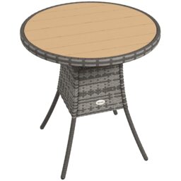 Outsunny Outdoor PE Rattan Dining Table w/ Wood-plastic Composite Top, Natural Grey Mixed Grey, Natural Wood Finish 70cm x 70cm x 73cm