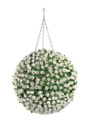 Best Artificial 38cm White Ivory Rose Hanging Flower Topiary Ball - Suitable for Outdoor Use - Weather & Fade Resistant