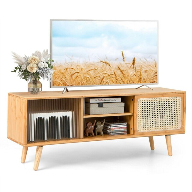 COSTWAY Modern TV Stand for TVs up to 55 Inches Entertainment Center Yellow 1