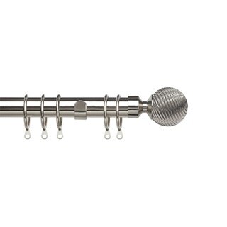 25-28mm Swirl Ball End Chrome Metal Curtain Pole Set 170 - 170cm Silver Silver