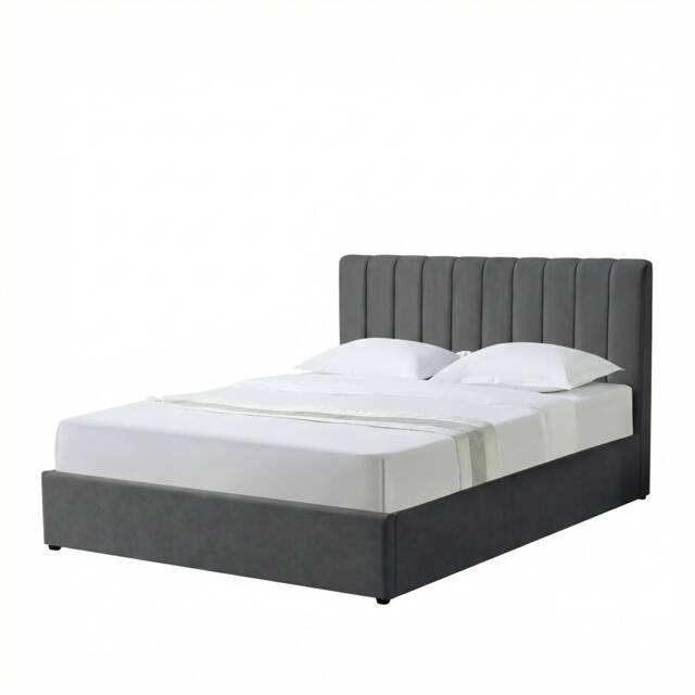 Evelynne Fabric 150cm Kingsize Ottoman Bed Frame with Storage - Dark Grey