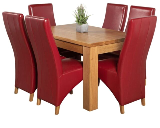 Dakota 127 x 82cm Oak Small Dining Table and 6 Lola Leather Chairs Red Red