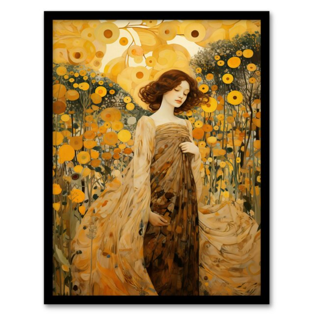 Walk On Wildflower By Mia Rose Modern Klimt Black Framed Wall Art Print A4