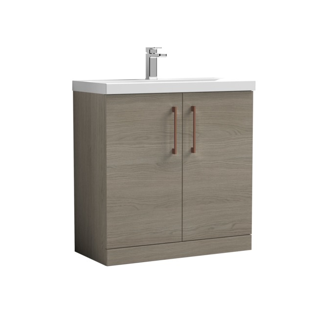 Balterley Level Contemporary Bathroom Floor Standing 2-Door Vanity Unit & Mid-Edge Basin, with Square D Handle Brown 840 x 810 x 390mm