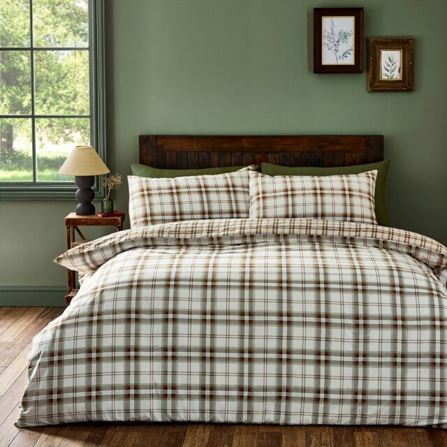 Catherine Lansfield Kelso Check Reversible Duvet Cover Set Burnt Orange Orange Burnt Orange Double