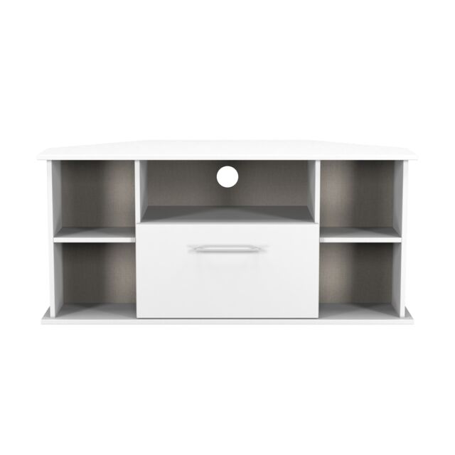 Gloucester Corner TV Stand in White Matt & White (Ready Assembled) White White Matt & White