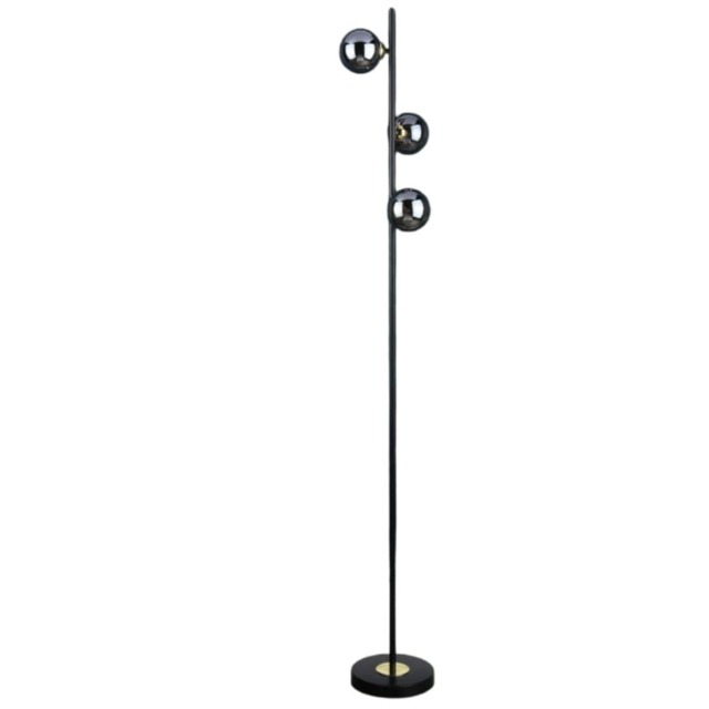 Eaen 3 Light Black and Gold Floor Lamp with Smoked Glass