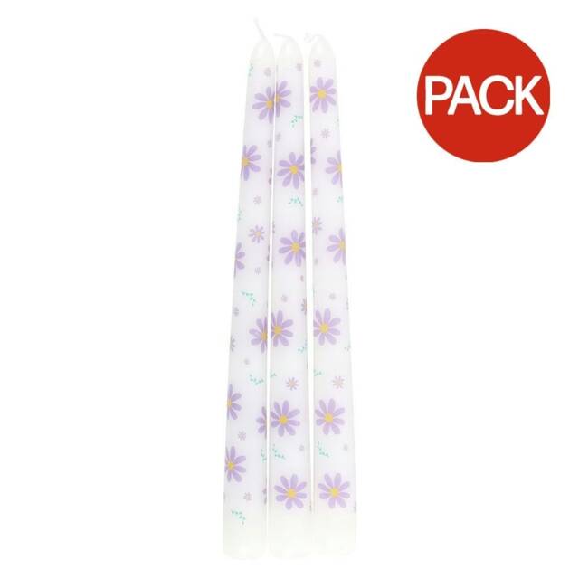 Something Different Daisy Taper Candle (Pack of 3) - Purple/White - One Size