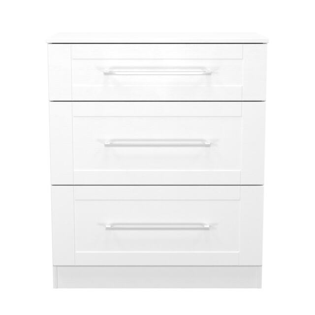 Ripon 3 Drawer Deep Chest of Drawers in White Ash (Ready Assembled) White White Ash