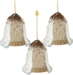 3Pcs Gold Santa Bell 12cm - Christmas Tree Hanging Decorations Ornaments Fairy Tale Theme