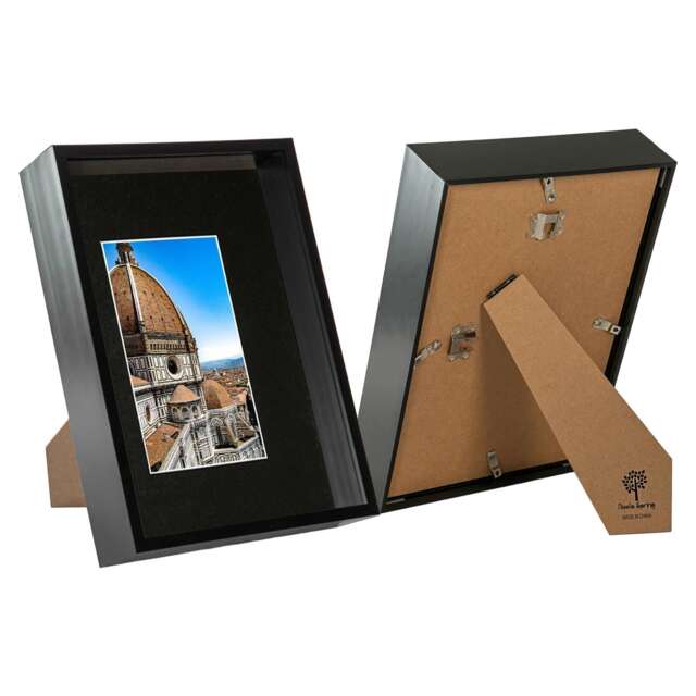 "Nicola Spring A4 (8 x 12"") Deep Photo Frames - Black/Black Mount - 3D Deep Box Picture Frame Display Case (31 x 22cm) x2"