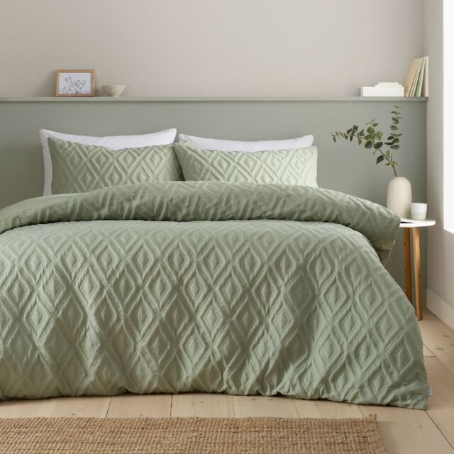 Jacob Geo Soft Touch Duvet Cover Set Green Sage Green Double