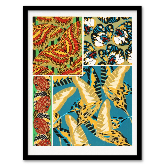 "Vintage Butterflies Bright Pattern Vintage Framed Wall Art Print Seguy 12x16"""