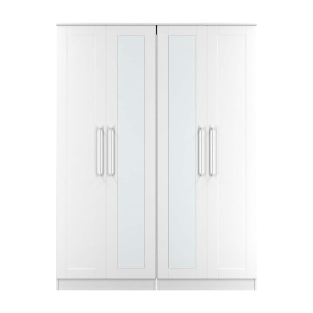 Ripon Tall 4 Door Twin Mirror Wardrobe in White Ash (Ready Assembled) White White Ash