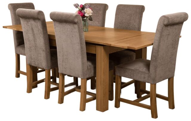 Richmond 140-220cm Oak Extending Dining Table & 6 Washington Fabric Chairs Grey Grey