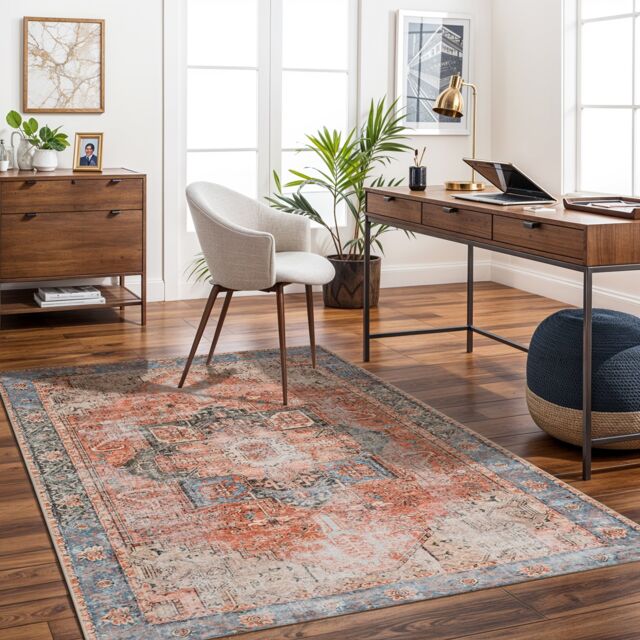 LIVABLISS Amelie-Washable Traditional Vintage Boho Rug 160 x 220 cm Terracotta Blue Grey Brown