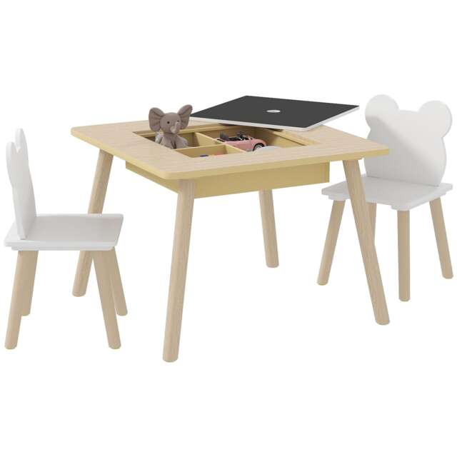 AIYAPLAY 3-Piece Toddler Table and Chairs Set for Nursery, Playroom Yellow