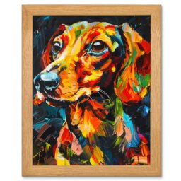 Dachshund Sausage Dog Lover Vibrant Portrait Wood Framed Wall Art Print