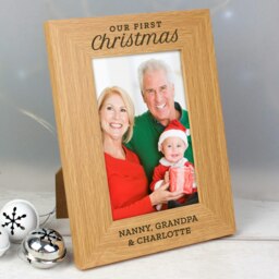 Personalised 'Our First Christmas' 6x4 Oak Finish Photo Frame Brown One Size