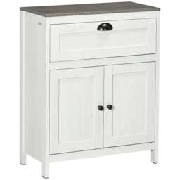 kleankin Bathroom Floor Cabinet, Freestanding Storage Cupboard with Drawer, Double Door Cabinet and Adjustable Shelf, White