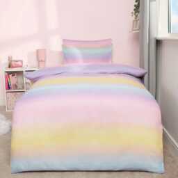 OHS Reversible Rainbow Ombre Duvet Cover and Pillowcase Bedding Set, Double - Multi