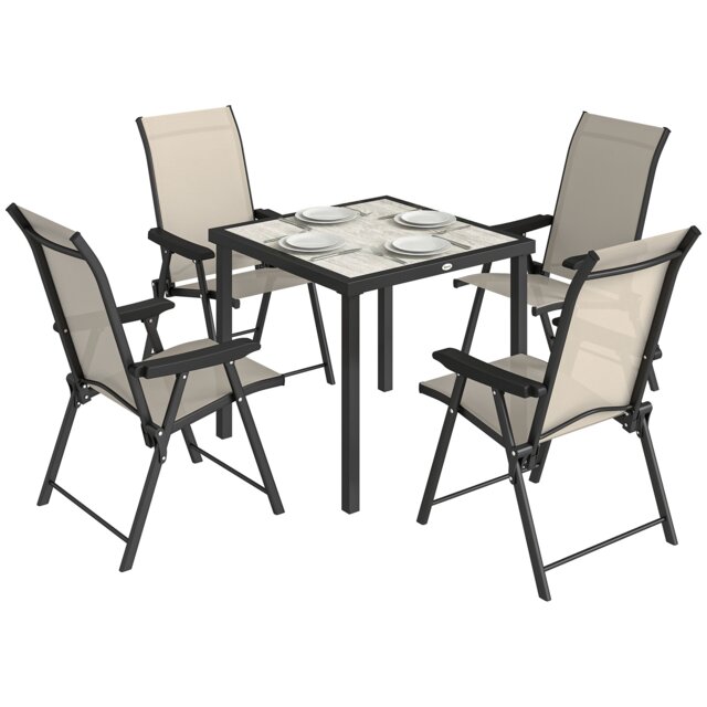 Outsunny 5 Pieces Outdoor Dining Set, Garden Dining Set for 4 Brown Grey with black frame Table: 80 x 80 x 72 cm, Chair: 56 x 73 x 97 cm