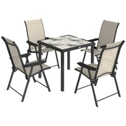 Outsunny 5 Pieces Outdoor Dining Set, Garden Dining Set for 4 Brown Grey with black frame Table: 80 x 80 x 72 cm, Chair: 56 x 73 x 97 cm