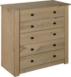 Panama Chest of Drawers 5 Drawer Solid Pine Wood Waxed Oak Finish
