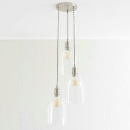 ValueLights Kira Glass Dome 3 Drop Cluster Brushed Chrome Ceiling Pendant Light with Bulbs Silver