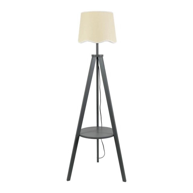 ValueLights Morrigan Grey Tripod Floor Lamp Scallop White Trim Taper Shade