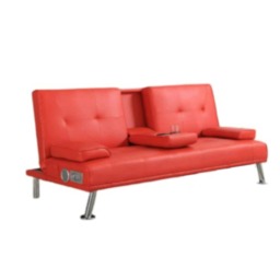 Bluetooth Cinema Faux Leather Clic Clac Luxury Sofa Bed with Drink Cup Holder In Red