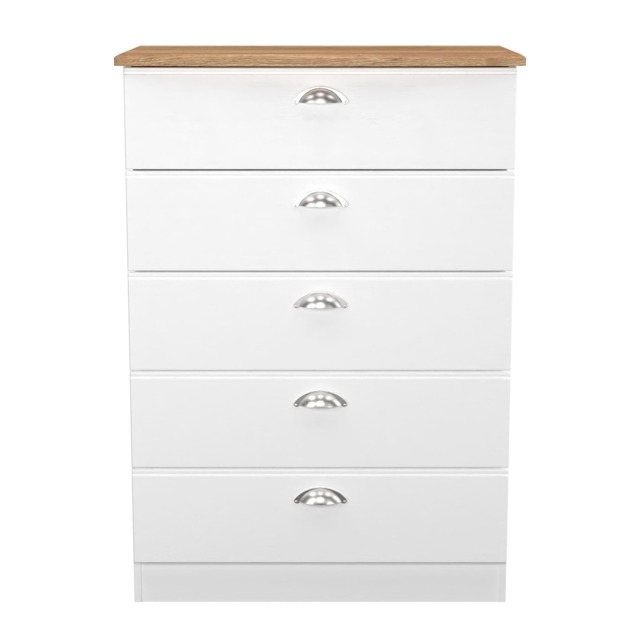 Albert 5 Drawer Chest of Drawers in White Ash & Riviera Oak (Ready Assembled) White White Ash & Riviera Oak