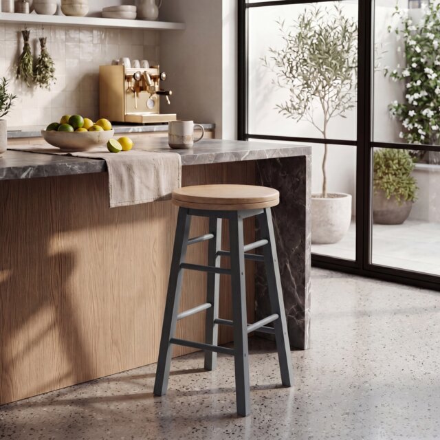Chef Vida Wooden Revolving Bar Stool, Grey