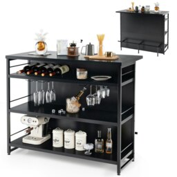 COSTWAY Industrial Wine Bar Cabinet Kitchen Storage Sideboard Black Black 1