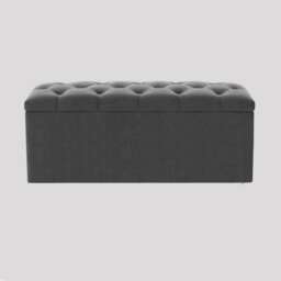 150cm Luna Chesterfield Ottoman Storage Box - Steel Grey Plush Velvet Upholstered Blanket Box