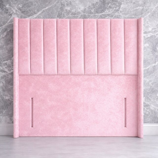 Superking 6FT Floorstand Crush Velvet Pink Panel Wing Headboard 54inch