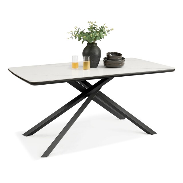Spinningfield Atherton Rectangular Dining Table White Marble Effect 6 Seater