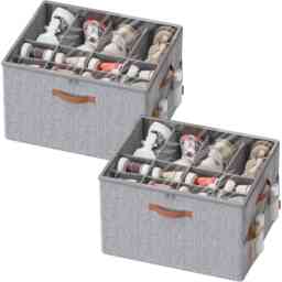 Set of 2 Shoe Storage Boxes, Wardrobe Organisers with Clear Covers, Adjustable Dividers and Carry Handles, Dove Grey