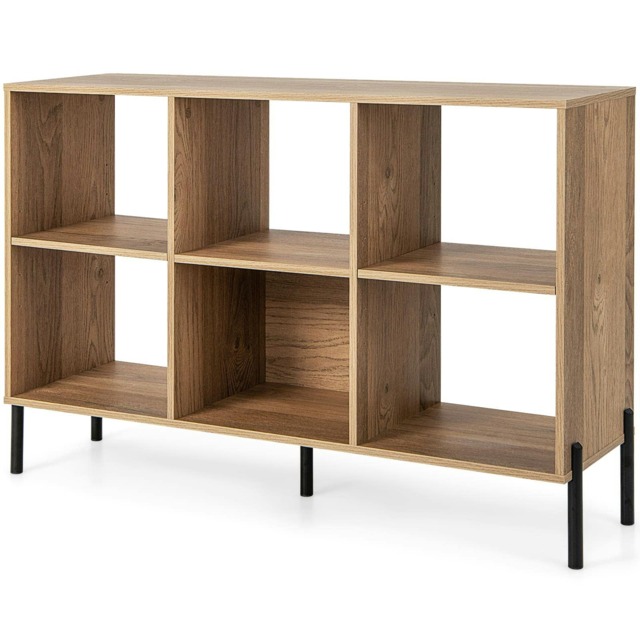 COSTWAY Wooden Storage Bookcase 6 Cube Bookshelf Rack Natural Brown