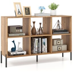 COSTWAY Wooden Storage Bookcase 6 Cube Bookshelf Rack Natural Brown