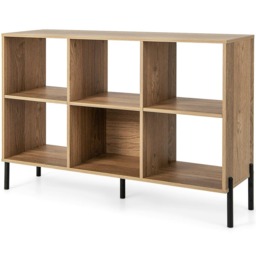 COSTWAY Wooden Storage Bookcase 6 Cube Bookshelf Rack Natural Brown