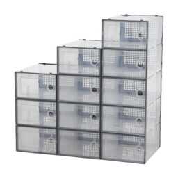 Living and Home 12x Stackable Shoe Storage Box Organiser - Grey