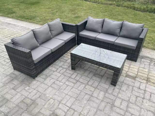 Fimous Outdoor Rattan Garden Furniture Lounge Sofa Set With Oblong Rectagular Coffee Table