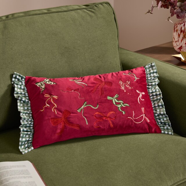 Furn Ditsy Bows Velvet Cushion