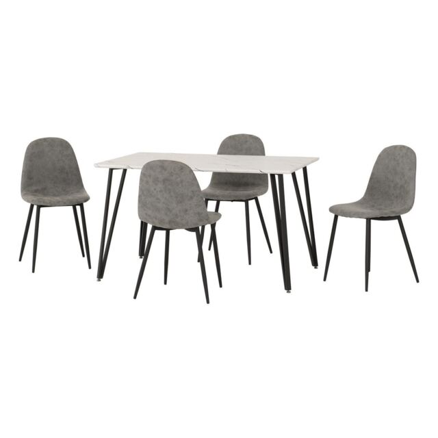 Marlow & Athens Indoor Dining Set with 4 Chairs - White Marble - Grey Grey White Marble/Grey Faux Leather 5
