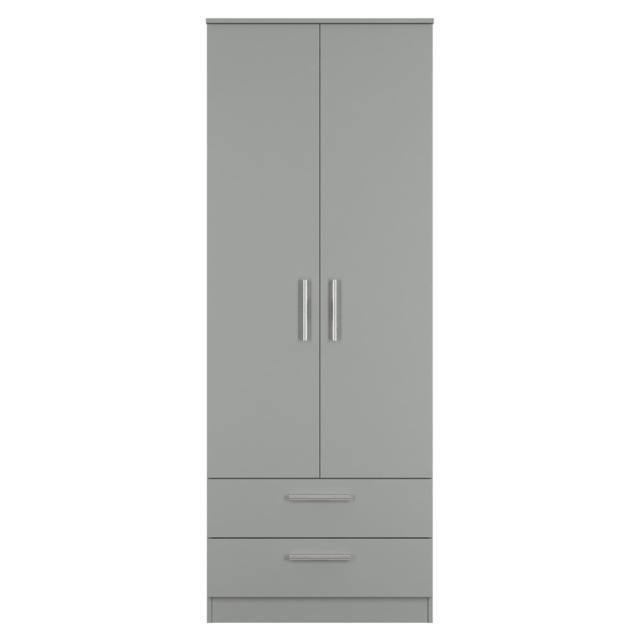 Trent Tall 2 Drawer Double Wardrobe in Dusk Grey (Ready Assembled) Grey Dusk Grey