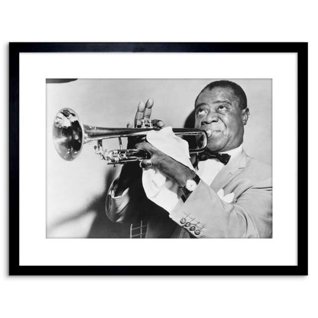 "Photo Music Jazz Louis Armstrong Playing Trumpet 9x7"" Black Framed Wall Art Print"