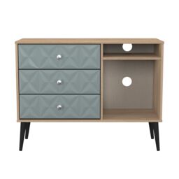 Toledo 3 Drawer TV Unit in Duck & Bardolino Oak (Ready Assembled) Blue Duck & Bardolino Oak