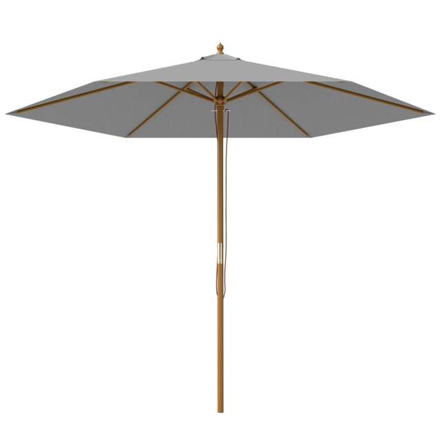 Outsunny 2.5m Wood Garden Parasol Sun Shade Wooden Umbrella Canopy Grey Light Grey 250cm x 250cm x 230cm