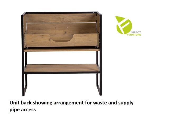 Freestanding Bathroom Vanity Unit with Drawer 800mm Cabinet Industrial Black Steel Frame Oak Finish Loft Fronts Brook